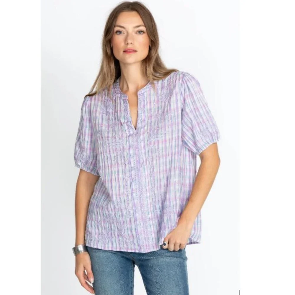 Johnny Was Malo Puff Sleeve Embroidered Butterfly Blouse - Size Small - NWT